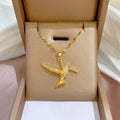 Blue hummingbird pendant necklace in stainless steel, featuring a delicate bird design on a choker-style chain for women and girls.