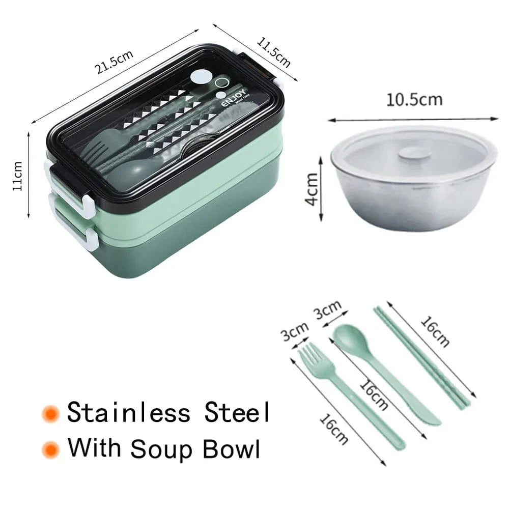 Showlu 304 stainless steel 2-layer leak-proof lunch box, bento style with secure lid and durable design for packed meals