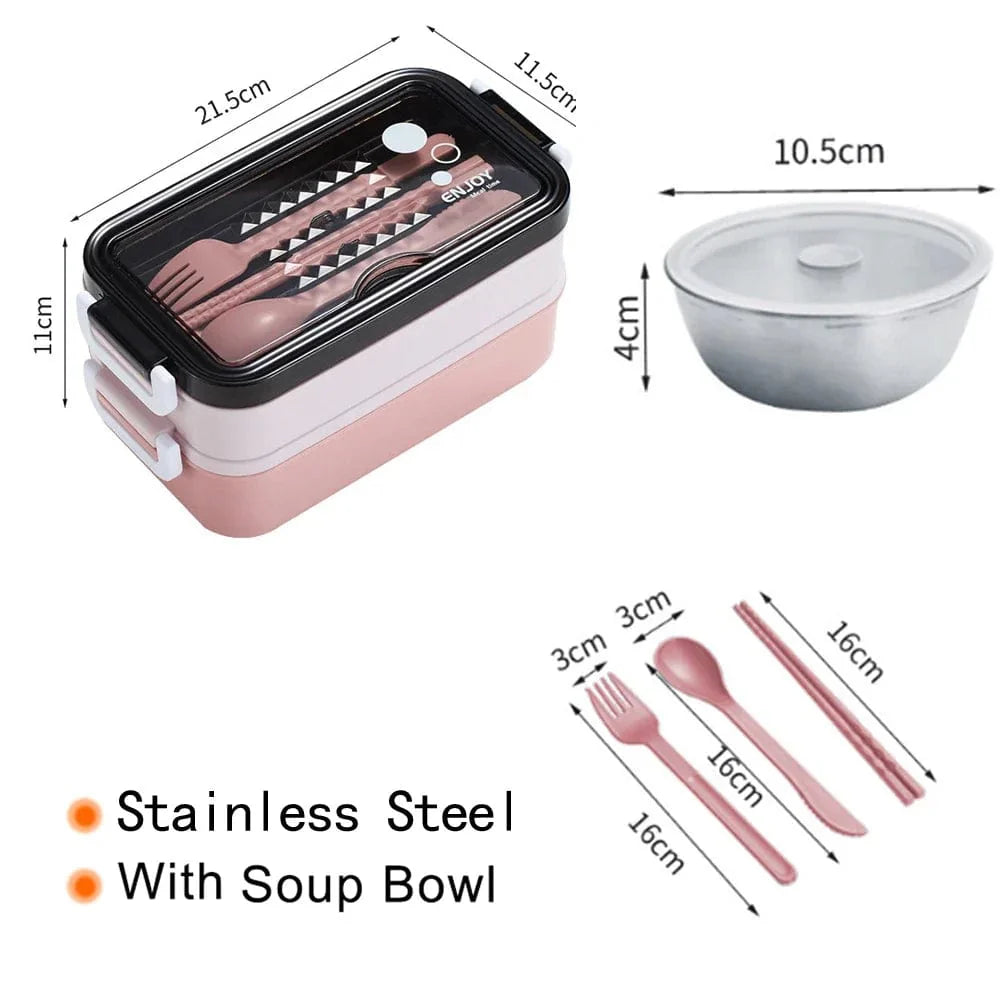 Showlu 304 stainless steel 2-layer leak-proof lunch box with secure latches, ideal for meal storage and portability