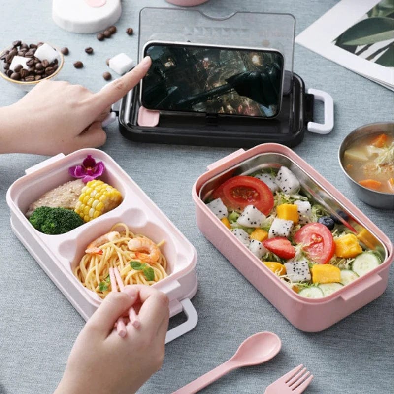 Showlu 304 stainless steel 2-layer leak-proof lunch box with secure lids, perfect for storing and transporting meals.
