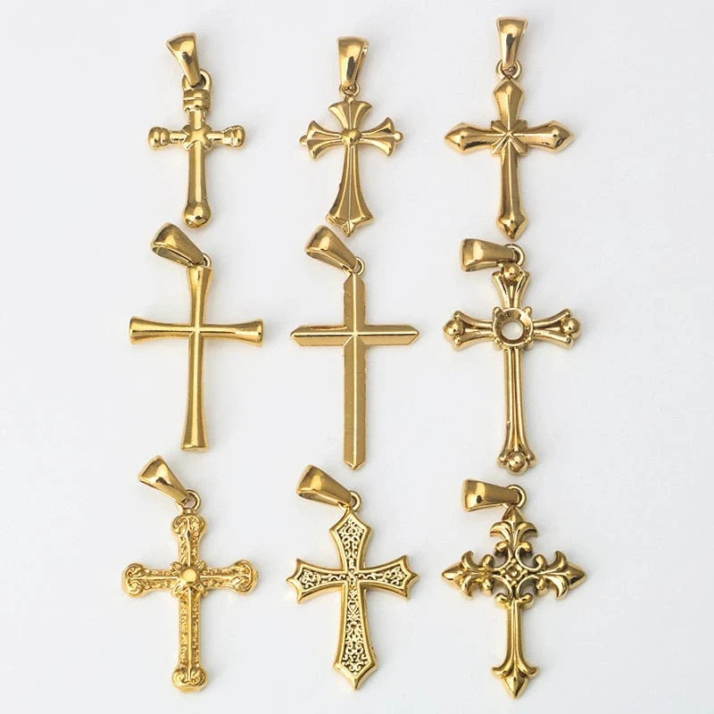 Minimalist stainless steel Showlu 18K gold cross pendant necklace, titanium steel DIY jewelry accessory with a sleek design.