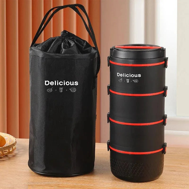 Showlu stainless steel thermal bento lunch box set with multiple leakproof layers for portable, microwave-safe meal storage.