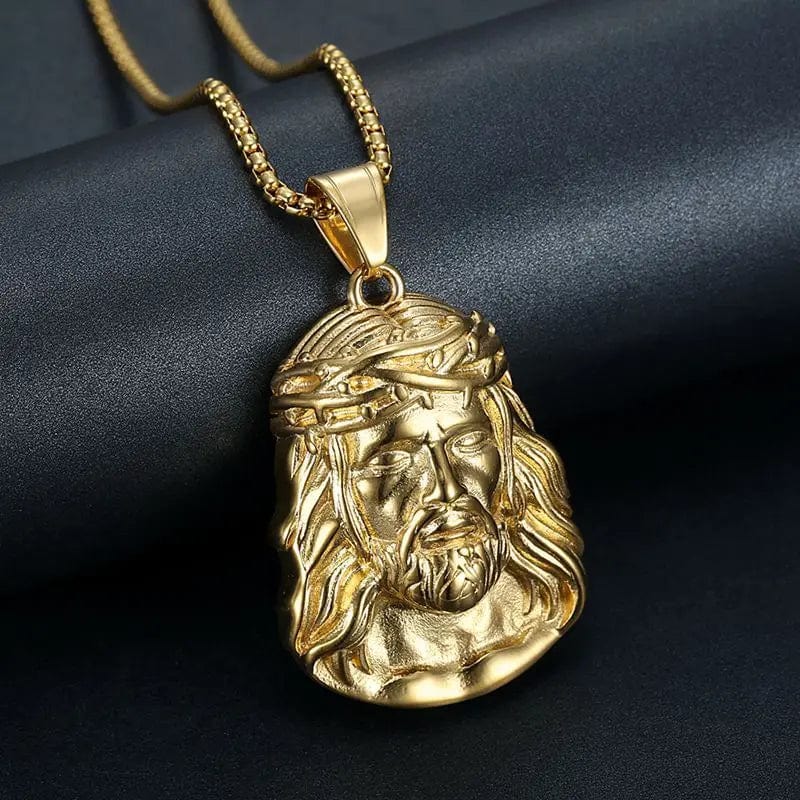 Gold plated stainless steel Jesus head pendant necklace with hip-hop style, suitable for men and women.
