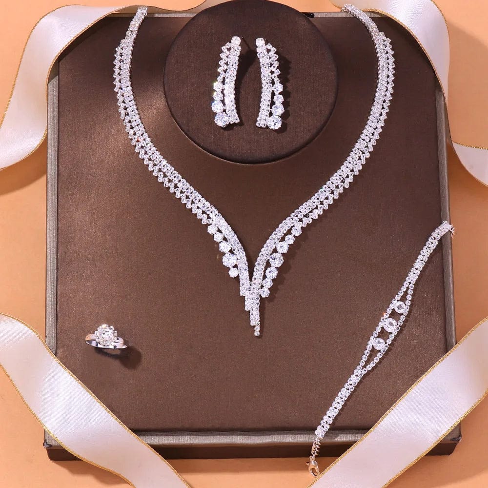 Stonefans Crystal Bridal Jewelry Set with silver rhinestone necklace and matching earrings for wedding and bridesmaid accessories