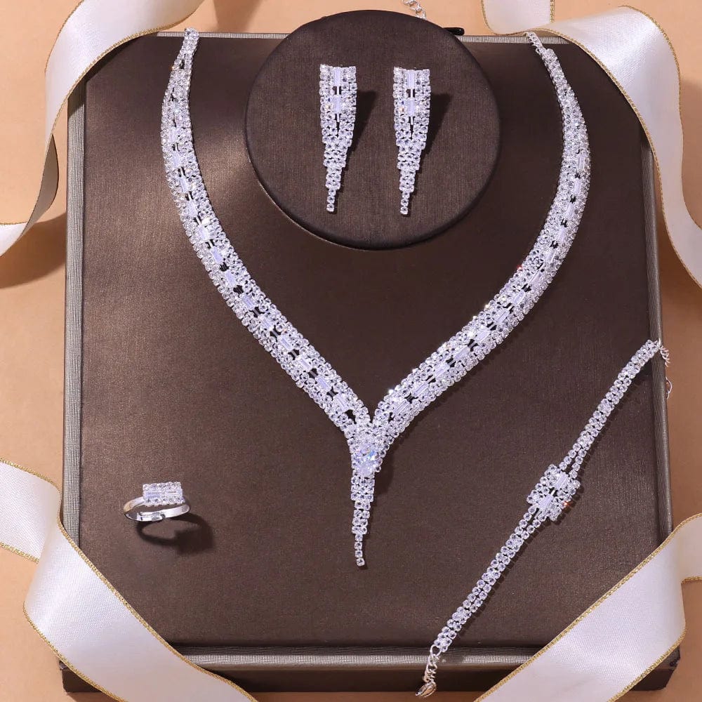 Stonefans Crystal Bridal Jewelry Set with silver rhinestone necklace and earrings, perfect for wedding and bridal accessories.
