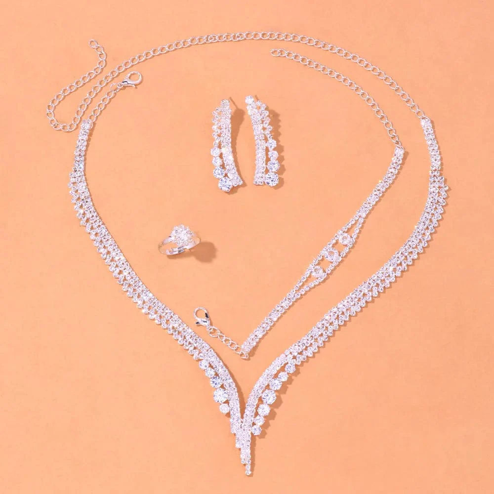 Elegant Stonefans Crystal Bridal Jewelry Set with silver rhinestone necklace and matching earrings for wedding and special occasions