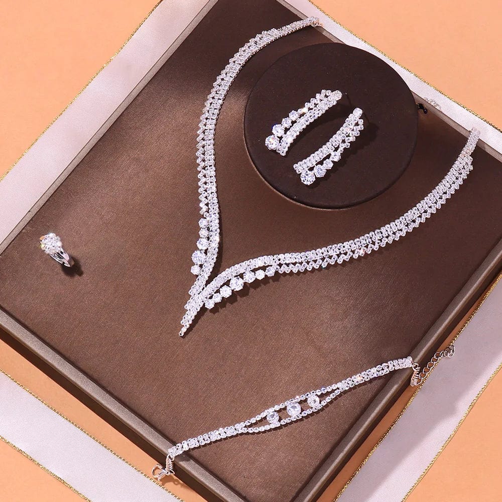 Elegant Stonefans Crystal Bridal Jewelry Set with silver rhinestone necklace and matching earrings for brides and special occasions