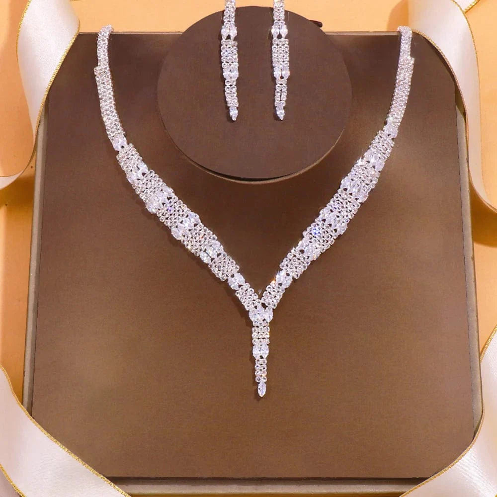 Stonefans crystal bridal jewelry set featuring a silver rhinestone necklace and matching earrings for wedding and bridesmaid accessories.