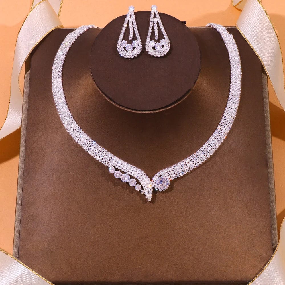 Stonefans Crystal Bridal Jewelry Set featuring silver rhinestone necklace and earrings for wedding and bridesmaid accessories
