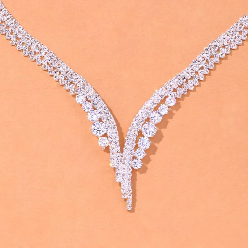 Elegant Stonefans Crystal Bridal Jewelry Set with silver rhinestone necklace and matching earrings for wedding and special occasions