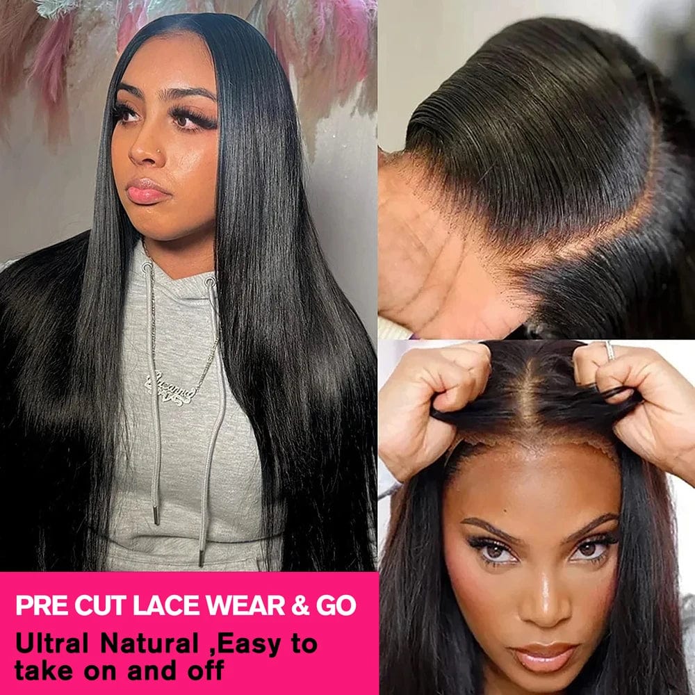 Showlu Fashion 36-inch straight glueless HD lace frontal human hair wig with preplucked 13x6 lace, ready-to-wear Brazilian style