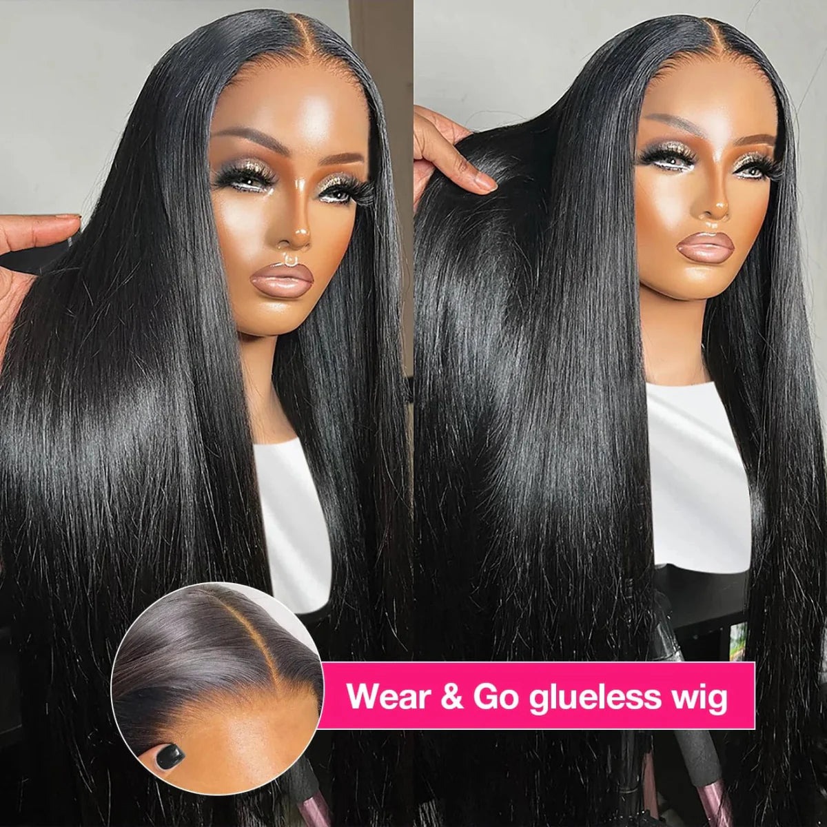 Showlu Fashion 36-inch straight glueless HD lace frontal human hair wig, preplucked, ready-to-wear, Brazilian 13x6 lace frontal for women.
