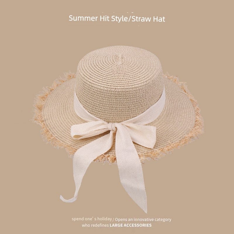 Women's hand-woven Japanese straw hat with lace trim, perfect for summer outings and stylish sun protection.