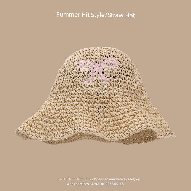 Women's hand-woven Japanese straw hat with lace trim, perfect for summer outings and stylish sun protection.