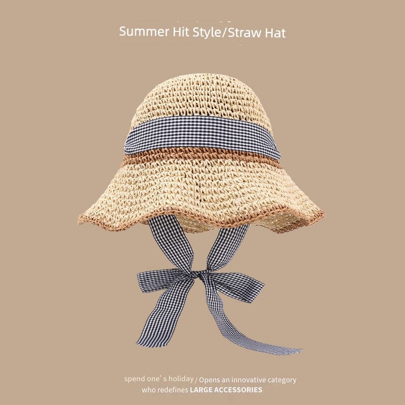 Women's hand-woven Japanese straw hat with lace trim, perfect for summer outings, by Showlu Fashion.