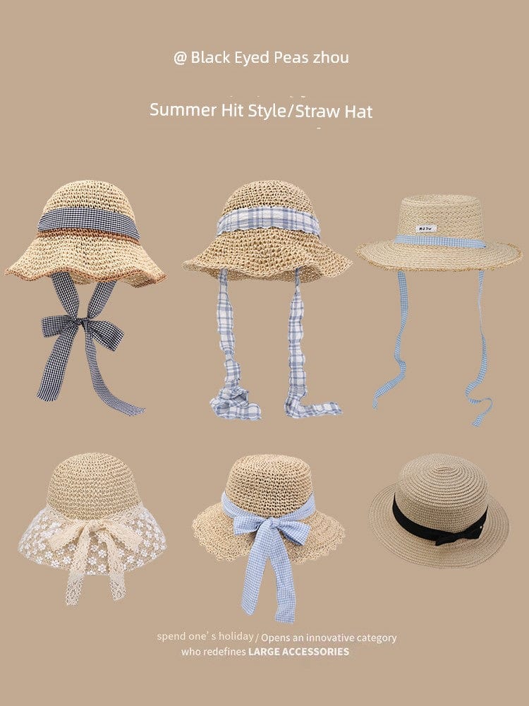 Showlu Fashion women's hand-woven Japanese straw hat with lace trim, perfect for summer outings and sun protection.