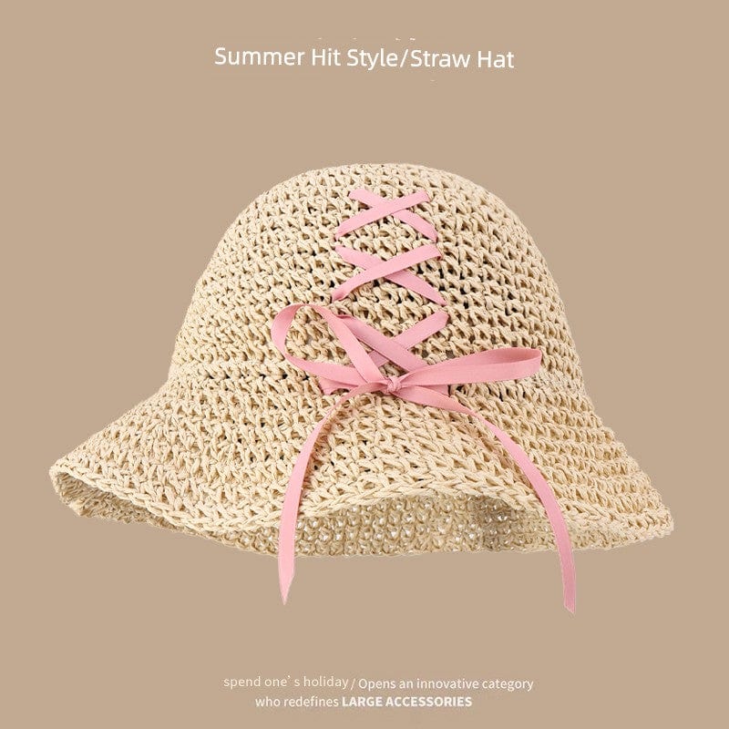 Hand-woven Japanese straw hat with lace trim for women, perfect for summer outings and stylish sun protection.