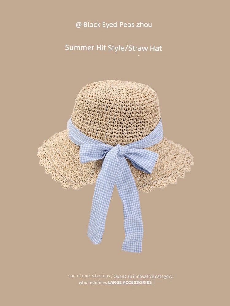 Women's hand-woven Japanese straw hat with lace trim, perfect for summer outings and stylish sun protection.