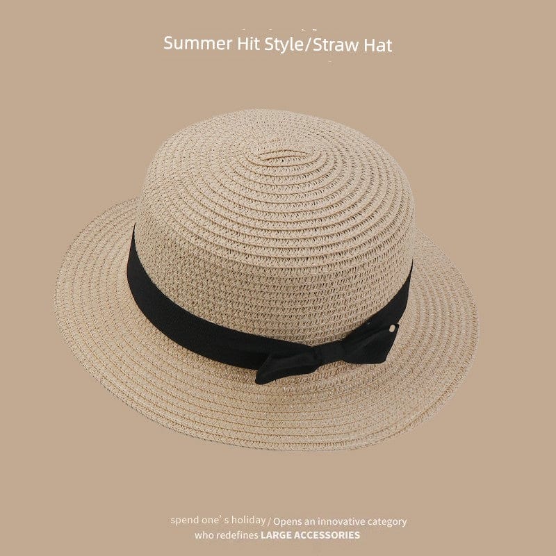 Showlu Fashion women's hand-woven Japanese straw hat with lace trim, perfect for summer outings and stylish sun protection.