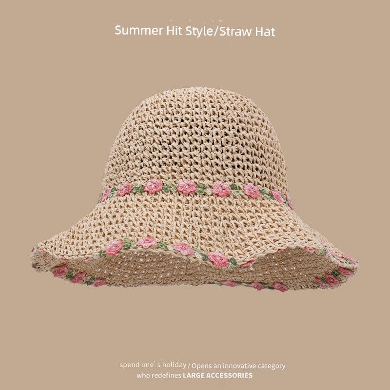 Women's hand-woven Japanese straw hat with lace trim, perfect for summer outings, by Showlu Fashion.