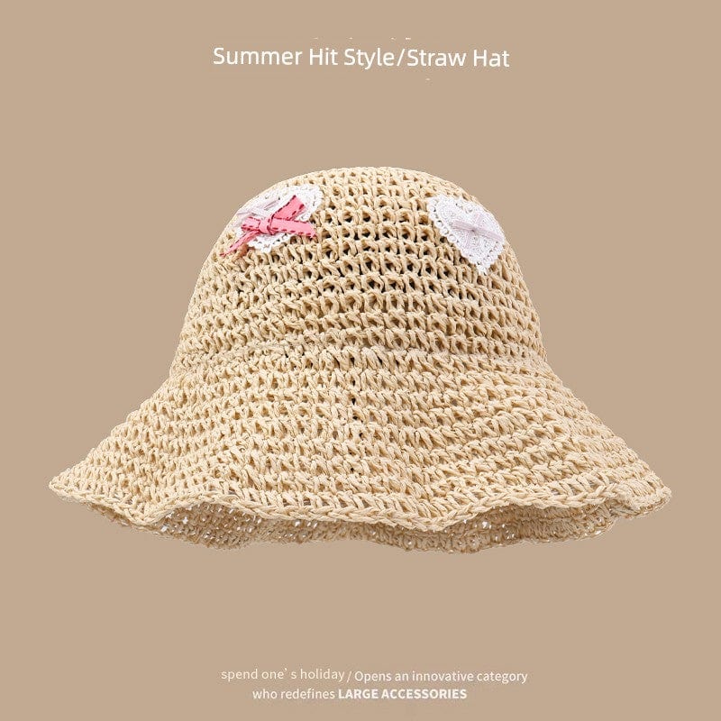 Hand-woven Japanese-style women's straw hat with lace trim, perfect for summer outings and stylish sun protection.