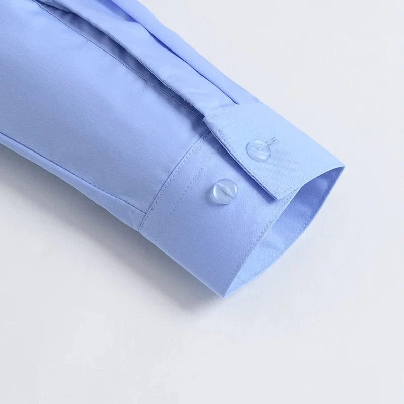 Slim fit white stretch cotton dress shirt for men, long sleeve formal shirt by PAULFITZGERALD, ideal for business and social occasions
