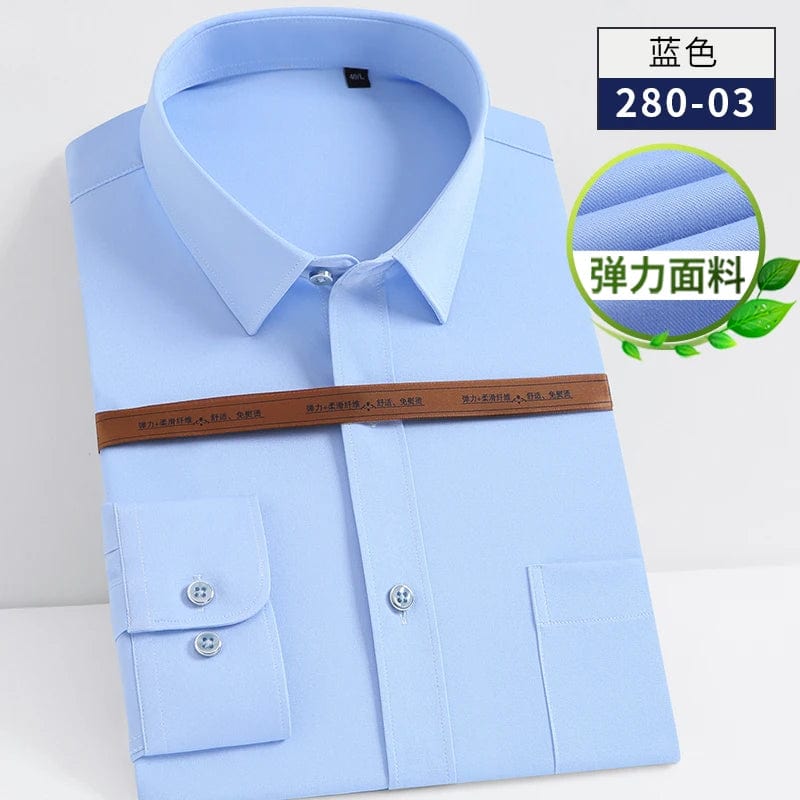 PaulFitzgerald men's slim fit stretch cotton long sleeve dress shirt in white, formal social shirt for business or casual wear