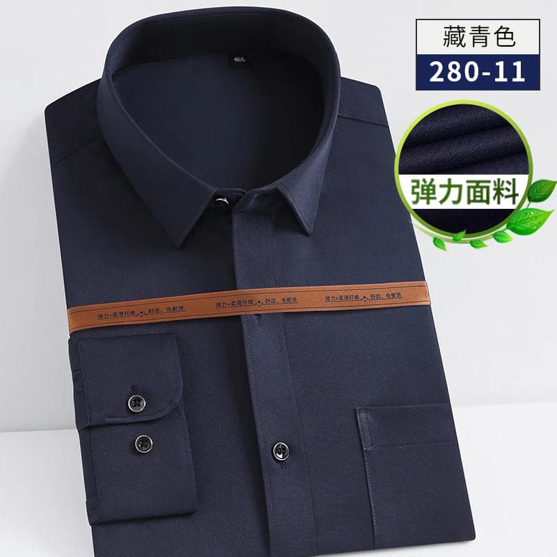 White PaulFitzgerald men's slim fit stretch cotton long sleeve dress shirt, formal business shirt with a sleek design.
