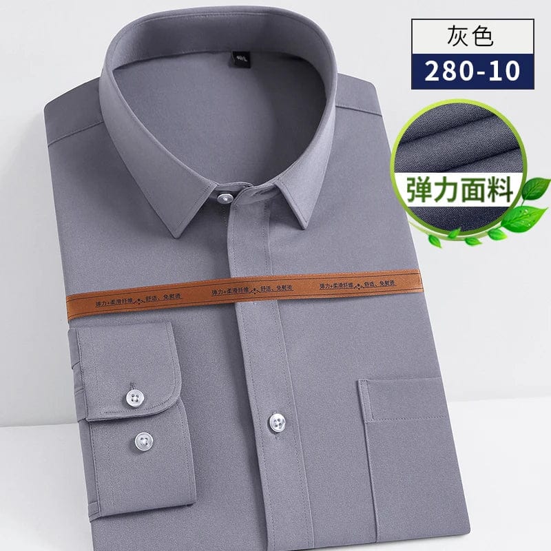 Men's white slim fit stretch cotton dress shirt by PAULFITZGERALD, long sleeve formal shirt for business or social occasions.