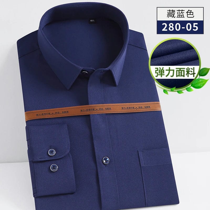 Stretch Cotton New Solid Men's Social Shirts Long Sleeve Formal Dress Shirt For Man Slim Fit Business Blouse Male White Shirt - SHOWLU FASHION STORE