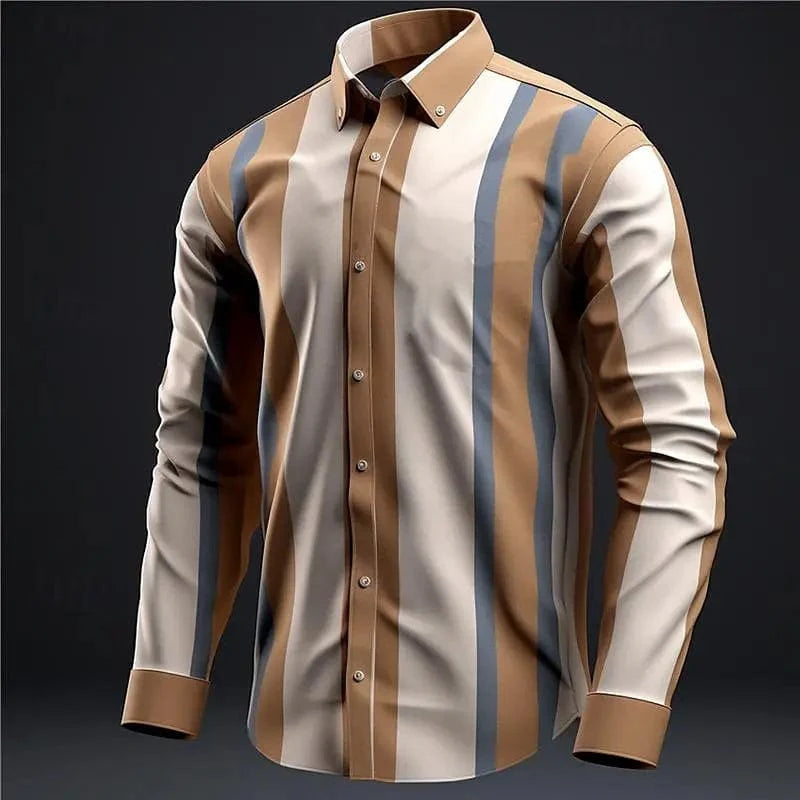 SHOWLU men's striped bamboo fiber long sleeve business casual shirt with lapel, ideal for everyday spring wear