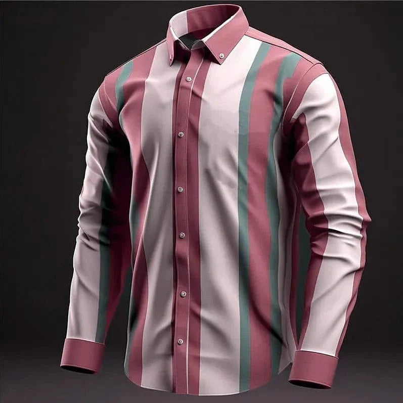 SHOWLU Men's striped bamboo fiber long sleeve business casual shirt with lapel, suitable for everyday wear and spring occasions.