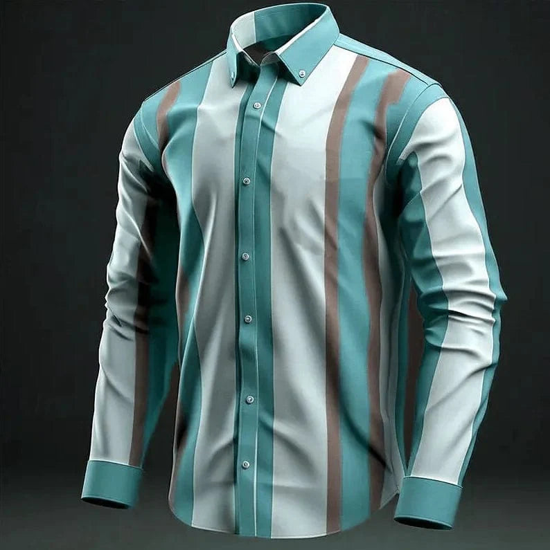 SHOWLU Men's striped bamboo fiber long sleeve business casual shirt with lapel, ideal for everyday spring wear.