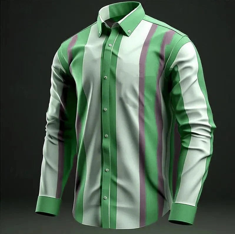 SHOWLU Men's striped bamboo fiber long sleeve business casual shirt with lapel for everyday spring wear
