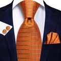Orange silk striped necktie set with pocket square and cufflinks for men, elegant wedding accessory by SHOWLU FASHION STORE.