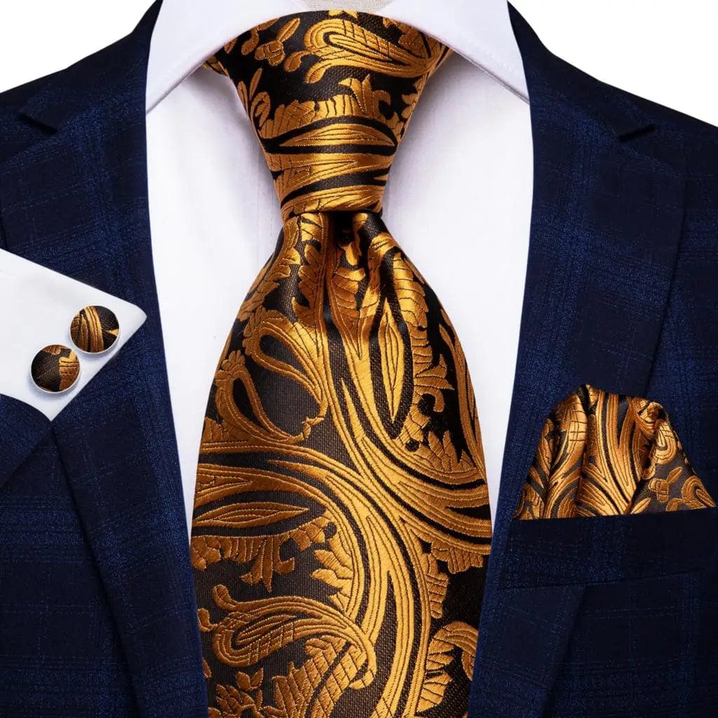 Orange silk striped men's necktie set with pocket square and cufflinks, elegant wedding accessory for grooms from SHOWLU FASHION STORE