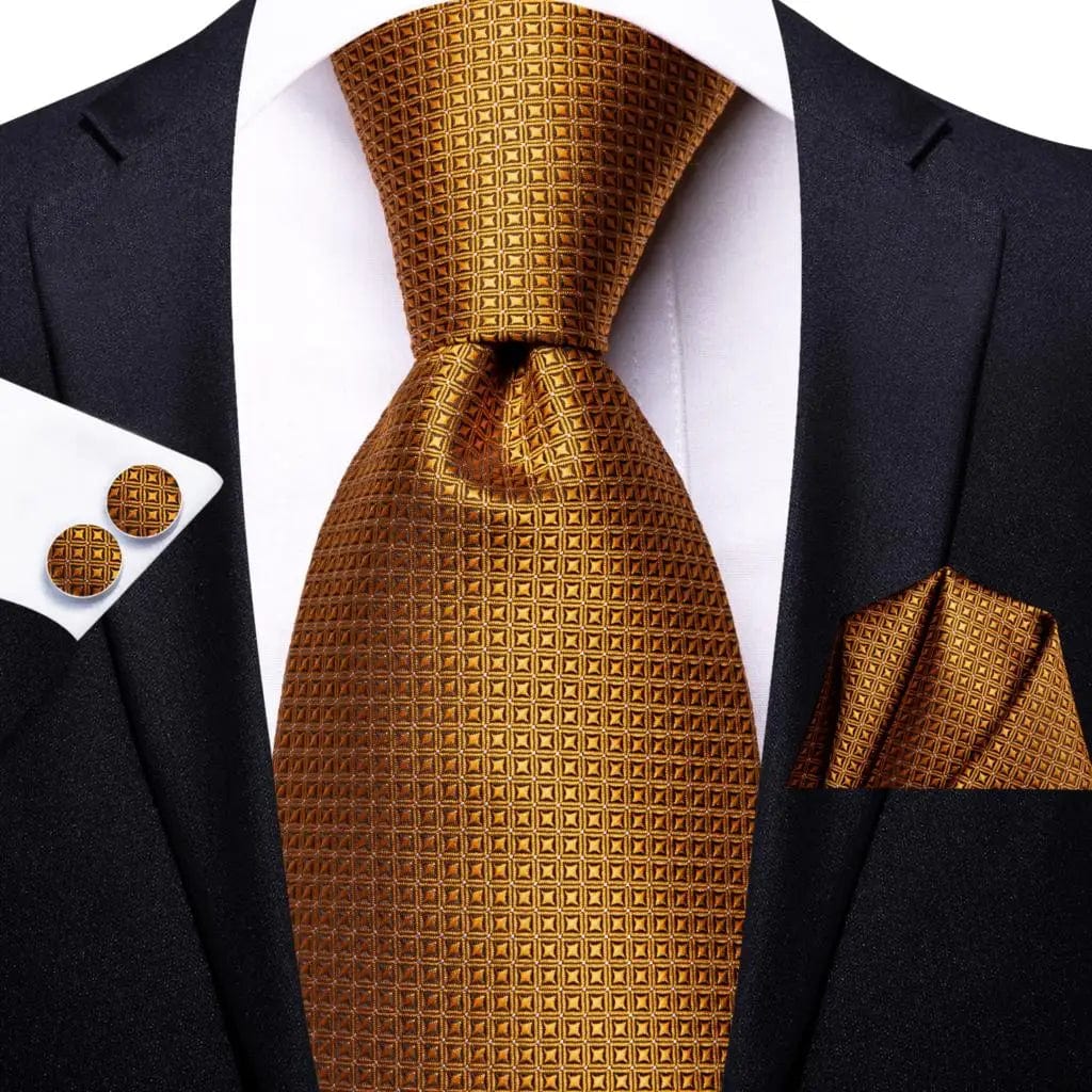 Orange striped silk necktie set with pocket square and cufflinks for men, elegant wedding accessory by SHOWLU FASHION STORE