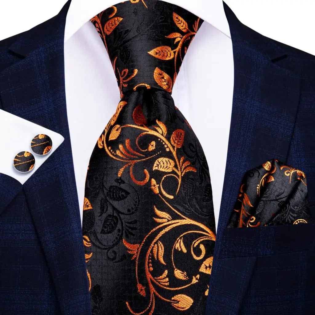 Orange striped silk necktie set with matching pocket square and cufflinks, elegant men's wedding accessory by SHOWLU FASHION STORE