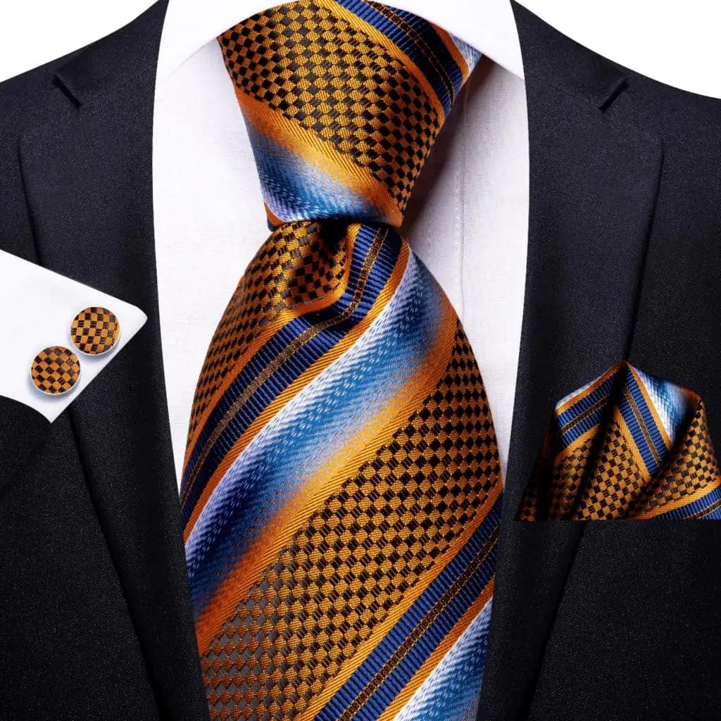 Orange silk necktie set with matching pocket square and cufflinks, stylish grooming accessory for men by SHOWLU FASHION STORE