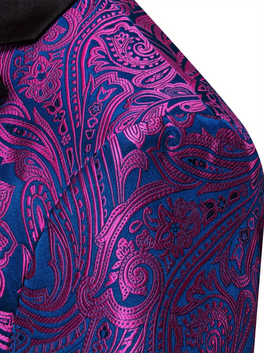 Stylish men's patterned slim fit blazer with single button, notched lapel, suitable for casual wear, weddings, and festive occasions.