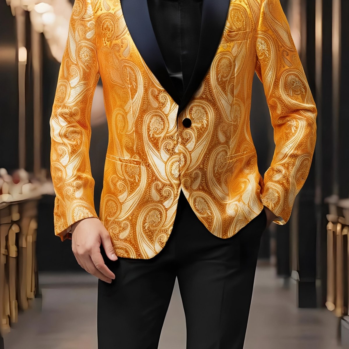 Stylish men's patterned blazer by SHOWLU FASHION STORE featuring a single-button, notched lapel, suitable for festive and casual occasions.