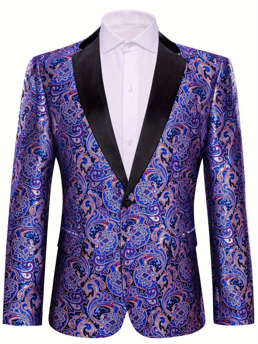 Stylish men's patterned blazer by SHOWLU FASHION STORE, slim fit single-button suit jacket with notched lapel for casual or festive wear.