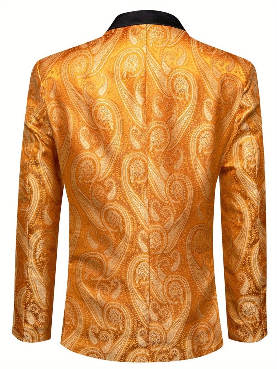 Stylish men's patterned blazer with single-button notched lapel, casual fit, suitable for festive events and everyday wear.
