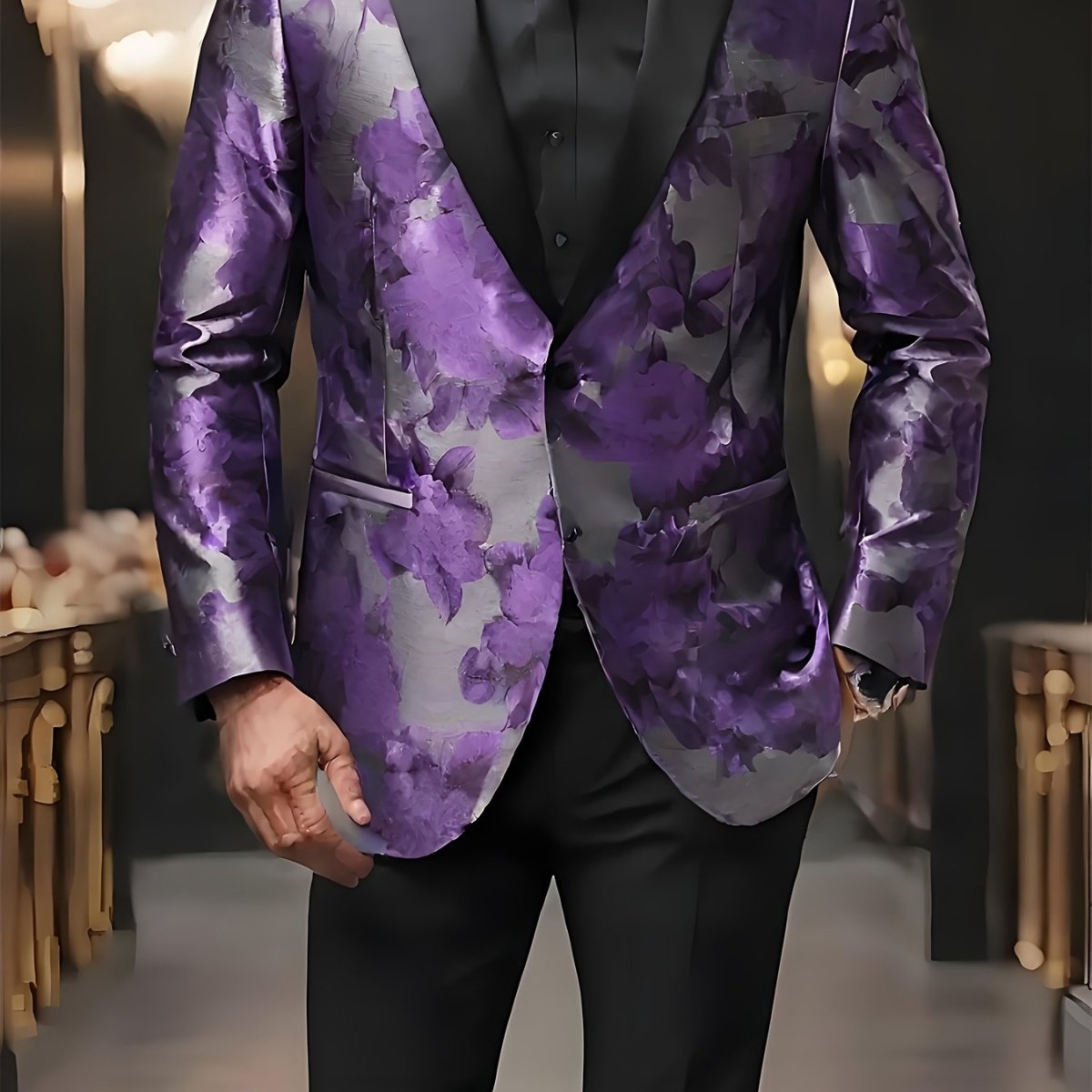 Stylish men's patterned blazer by SHOWLU FASHION STORE with single-button, notched lapel, suitable for festive and casual occasions.
