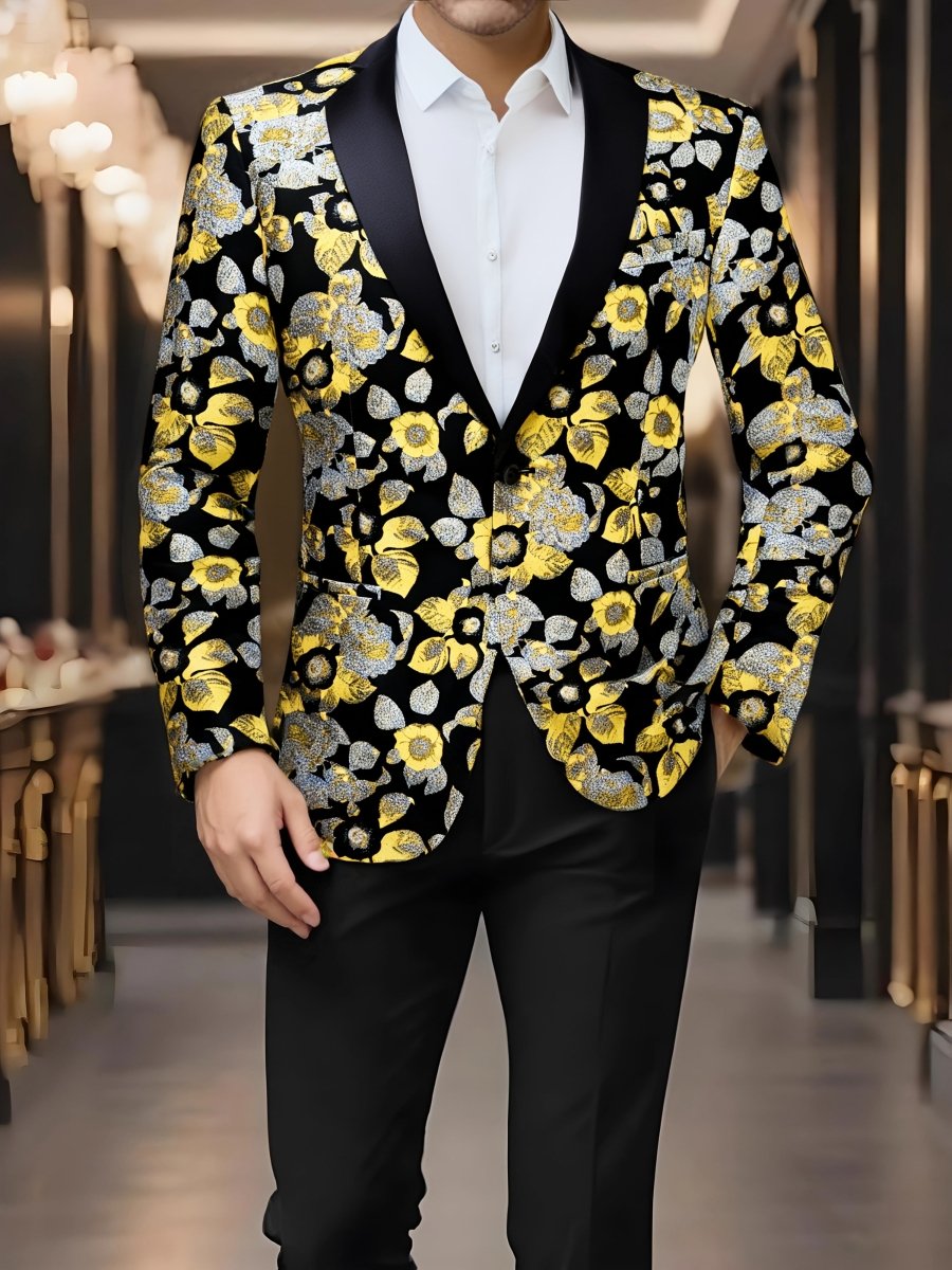 SHOWLU FASHION STORE men's patterned blazer with single button, notched lapel, stylish casual jacket for festive and everyday wear