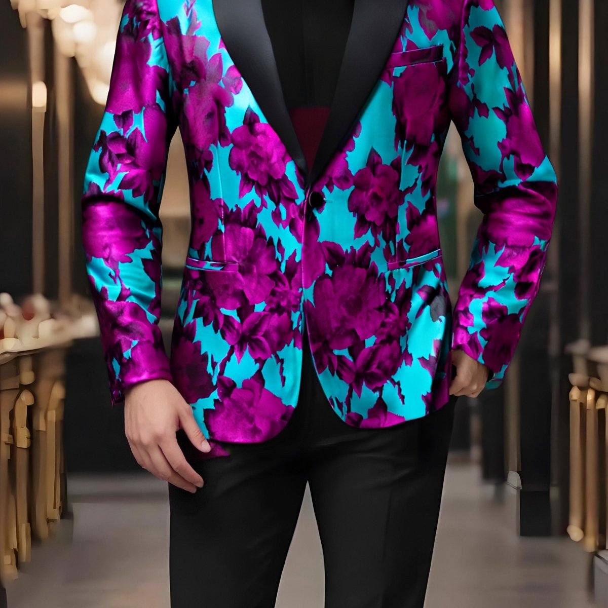Stylish men's patterned blazer by SHOWLU FASHION with single-button notch lapel, suitable for festive, wedding, and casual wear