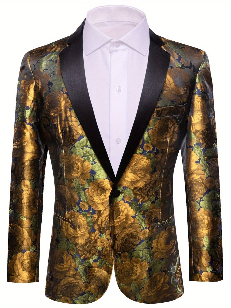 Stylish men's patterned blazer by SHOWLU FASHION, slim fit single-button suit jacket with notched lapel for festive or casual wear.