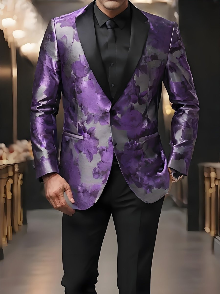 Stylish men's patterned blazer from SHOWLU FASHION STORE with single-button notched lapel, suitable for festive and casual occasions.