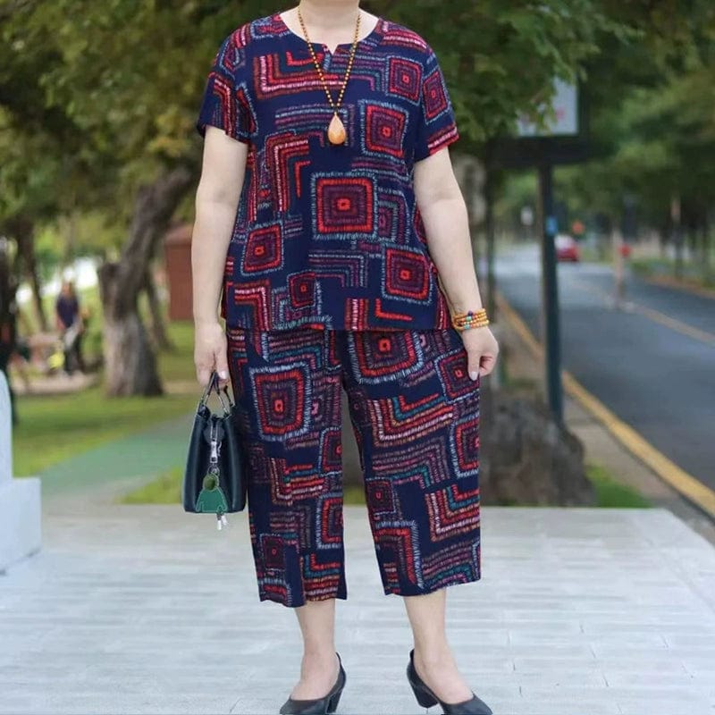 SHOWLU FASHION women's two-piece cotton silk dress set, loose summer suit, stylish t-shirt and skirt for middle-aged and elderly women