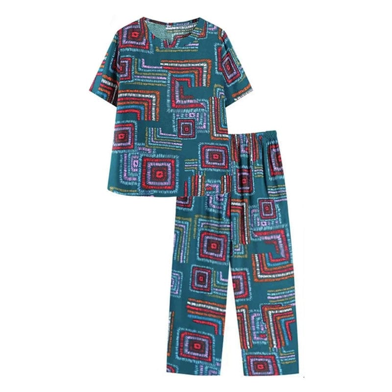 SHOWLU FASHION women's two-piece cotton silk dress set, loose summer suit for middle-aged and elderly women, stylish and comfortable.